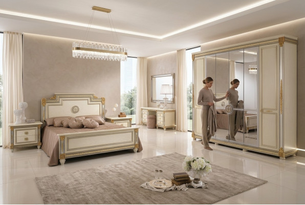 Sypialnia Set Design Modern Luxury Meble Łóżko 2x Stolik nocny 7 szt. Włochy Nowe