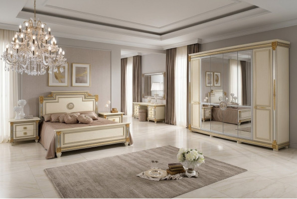 Sypialnia Set Design Modern Luxury Meble Łóżko 2x Stolik nocny 7 szt. Włochy Nowe