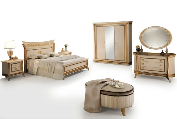 Sypialnia Zestaw Design Łóżko 2x Stolik nocny Kredens Stołek arredoclassic 7-częściowy.