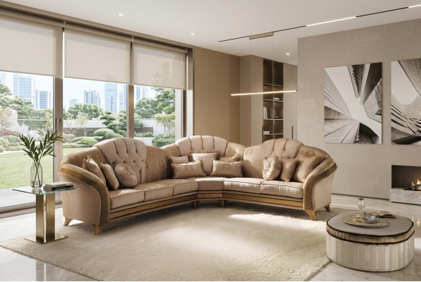 Narożnikowa kanapa Sofa w kształcie litery L Żywy krajobraz Ustawić Podkładkę Materiał Couch Design Meble