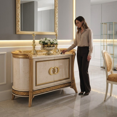 Design Meble Styl Barokowy Kredens Szafa Beżowy Luksusowe Drewno Włoskie Meble Nowość