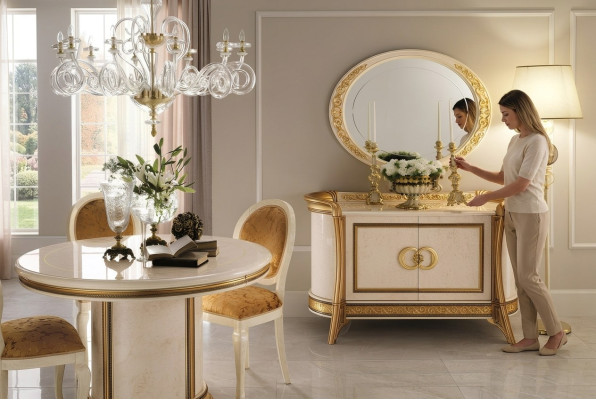 Meble Style Barokowy Zestaw 2-częściowy Kredens z Lustro Luxury Drewno Włoskie Meble Nowość