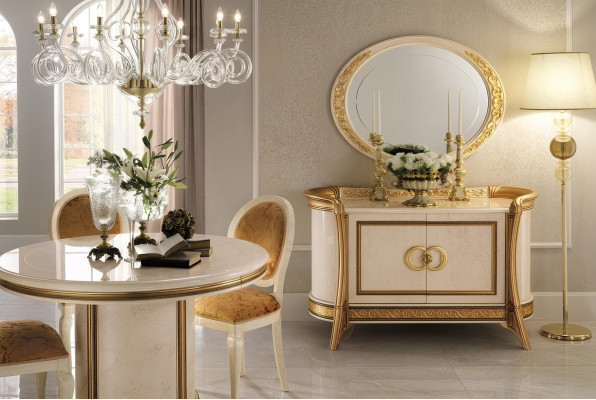 Meble Style Barokowy Zestaw 2-częściowy Kredens z Lustro Luxury Drewno Włoskie Meble Nowość
