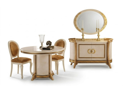 Meble Style Barokowy Zestaw 2-częściowy Kredens z Lustro Luxury Drewno Włoskie Meble Nowość