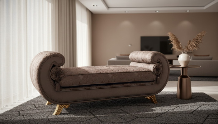 Meble do Salonu Meble Klasyczny Design Sofa Włókiennicza Brązowa Szezlong Nowość