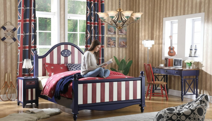 America Łóżko żłobek łóżka Sypialnia Drewno Prawdziwe drewno Meble Blue Design