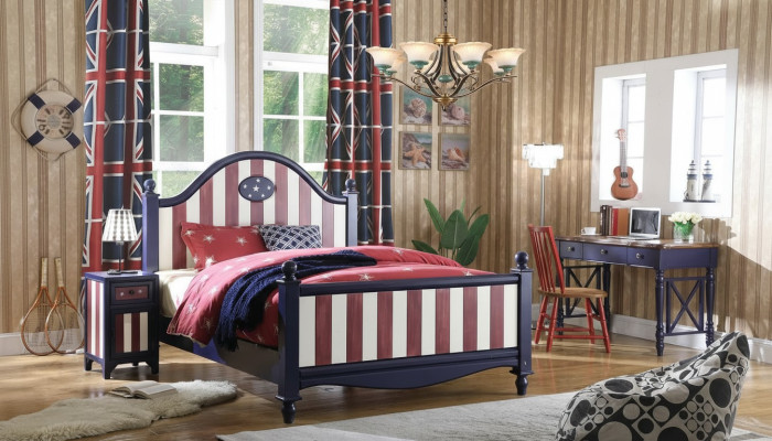America Łóżko żłobek łóżka Sypialnia Drewno Prawdziwe drewno Meble Blue Design