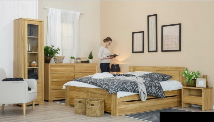 Sypialnia Meble 3 sztuki. Zestaw Łóżko Szafki nocne 2x łóżko Naturalne Drewno Solidne drewno