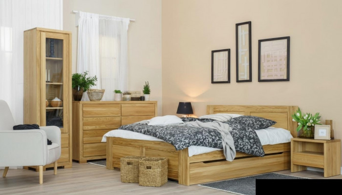 Sypialnia Meble 3 sztuki. Zestaw Łóżko Szafki nocne 2x łóżko Naturalne Drewno Solidne drewno