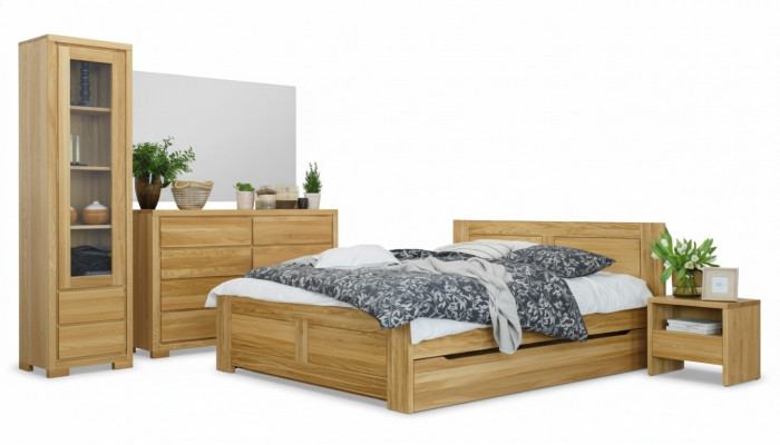 Sypialnia Meble 3 sztuki. Zestaw Łóżko Szafki nocne 2x łóżko Naturalne Drewno Solidne drewno