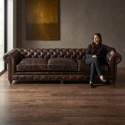 Brązowa Chesterfield Sofa Couch Podkładka Materiał Skóra Couchen Podkładka Ustawić Big XXL