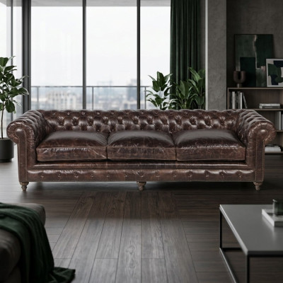 Brązowa Chesterfield Sofa Couch Podkładka Materiał Skóra Couchen Podkładka Ustawić Big XXL