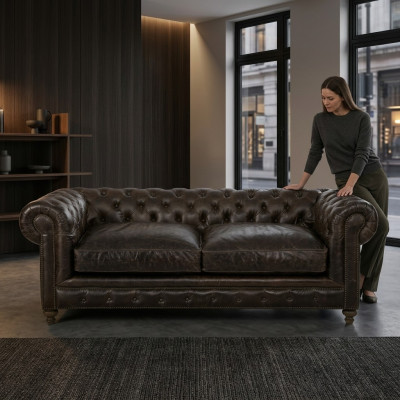 Brown Chesterfield 3-miejsce do siedzenia designerska sofa do salonu 3-osobowa