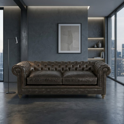 Brown Chesterfield 3-miejsce do siedzenia designerska sofa do salonu 3-osobowa