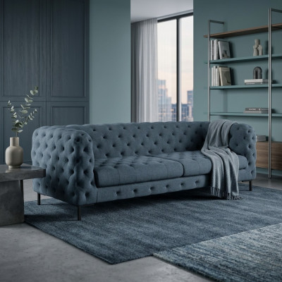 Szare Nowoczesne 3-miejsce do siedzenia w Chesterfield Living Room Stylowa Kanapa