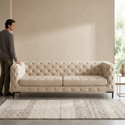 Beżowa designerska trzyosobowa luksusowa kanapa Chesterfield do salonu