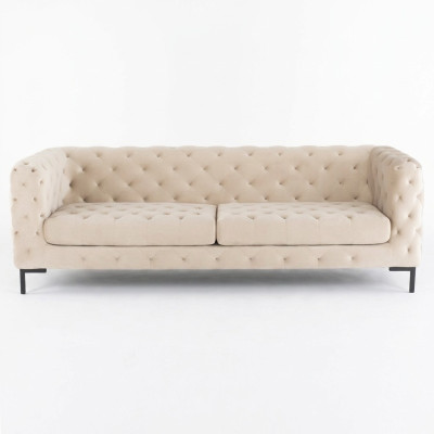 Beżowa designerska trzyosobowa luksusowa kanapa Chesterfield do salonu