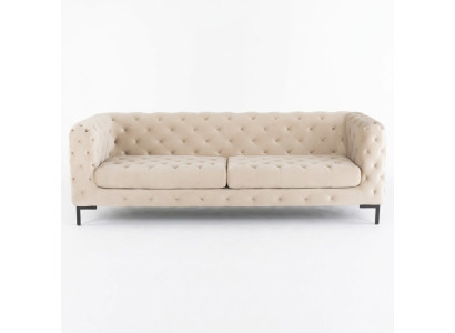 Beżowa designerska trzyosobowa luksusowa kanapa Chesterfield do salonu