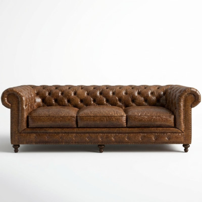 Designerska trzyosobowa kanapa Chesterfield w kolorze brązowym, luksusowa 3-miejsce do siedzenia