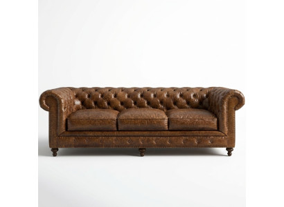 Designerska trzyosobowa kanapa Chesterfield w kolorze brązowym, luksusowa 3-miejsce do siedzenia