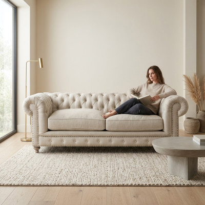 Biała Podkładka Chesterfield 3-miejsce do siedzenia luksusowa sofa do salonu