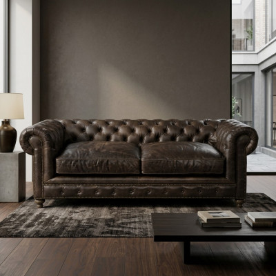 Nowoczesna, trzyosobowa, luksusowa sofa Chesterfield w kolorze czarnym