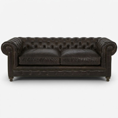 Nowoczesna, trzyosobowa, luksusowa sofa Chesterfield w kolorze czarnym