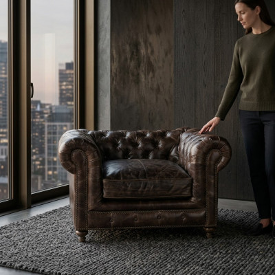 jvmoebel ® - Sofa z skóry - Brązowy fotel tapicerowany - Jednoosobowy zestaw mebli do salonu