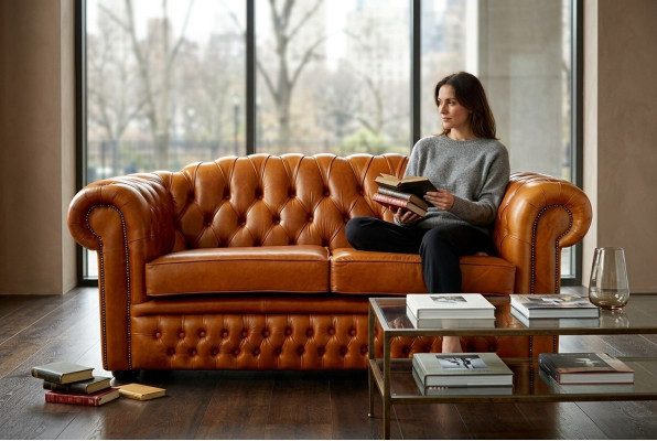Chesterfield Sofa Couch Podkładka Materiał Skóra Couchen Brown Ustawić 3 miejsce do siedzenia