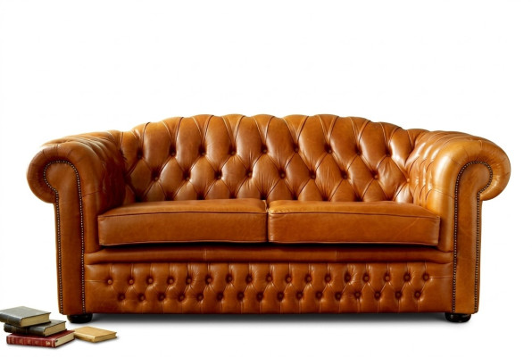Chesterfield Sofa Couch Podkładka Materiał Skóra Couchen Brown Ustawić 3 miejsce do siedzenia