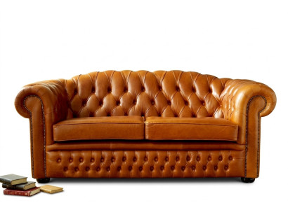 Chesterfield Sofa Couch Podkładka Materiał Skóra Couchen Brown Ustawić 3 miejsce do siedzenia