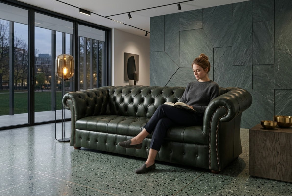 Green Chesterfield 3-miejsce do siedzenia, designerska, luksusowa, trzyosobowa kanapa