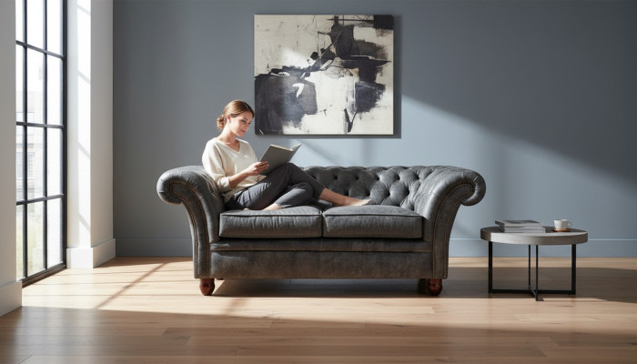 Chesterfield Sofa Kanapa Tkanina Skóra Kanapy Zagłówek 2-osobowa gladka sofa