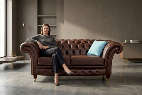 Chesterfield Klubowy Sofa Kanapa Skórzana Tapicerowana 2-Osobowa Brązowa NOWE jvmoebel ®
