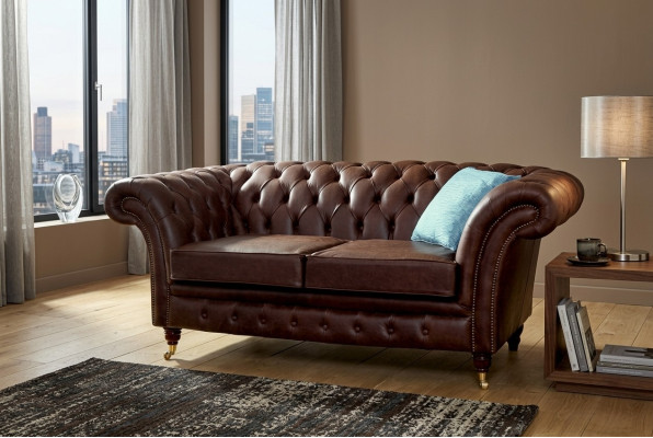 Chesterfield Klubowy Sofa Kanapa Skórzana Tapicerowana 2-Osobowa Brązowa NOWE jvmoebel ®