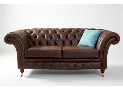 Chesterfield Klubowy Sofa Kanapa Skórzana Tapicerowana 2-Osobowa Brązowa NOWE jvmoebel ®