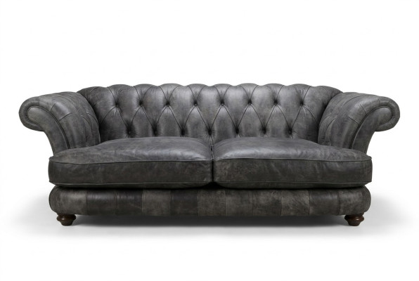 Kanapa Chesterfield Big Xxl % Skóra Czarna 3-miejsce do siedzenia w stylu vintage