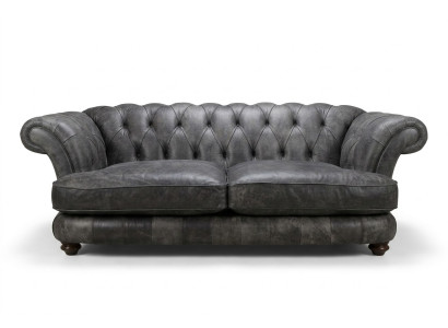 Kanapa Chesterfield Big Xxl % Skóra Czarna 3-miejsce do siedzenia w stylu vintage