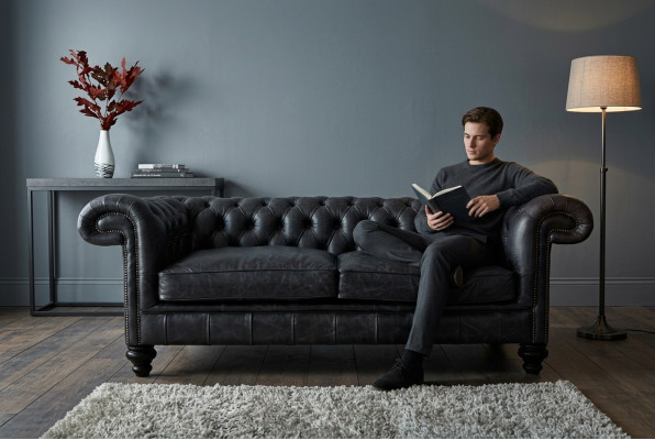 Designerska szara Chesterfield 3-miejsce do siedzenia, luksusowa kanapa do salonu