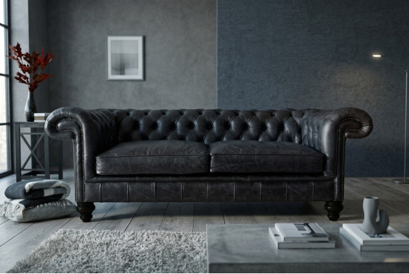 Designerska szara Chesterfield 3-miejsce do siedzenia, luksusowa kanapa do salonu