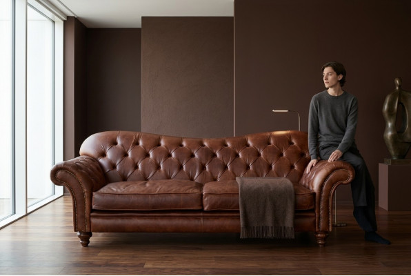Luksusowa Kanapa do Salonu Chesterfield Brązowa Sofa Siedziba Podkładka Włókienniczy Kanapy Nowe