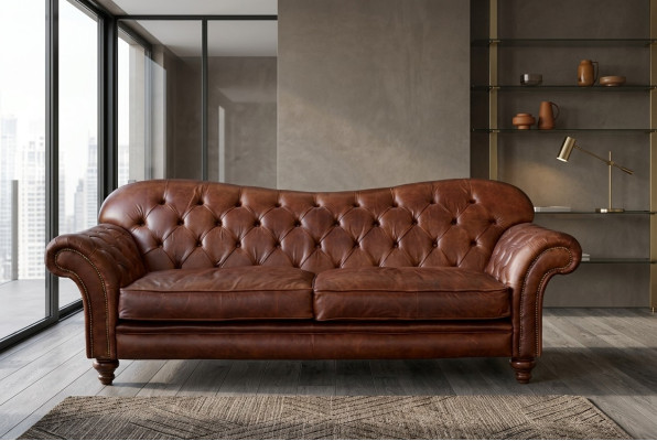 Luksusowa Kanapa do Salonu Chesterfield Brązowa Sofa Siedziba Podkładka Włókienniczy Kanapy Nowe