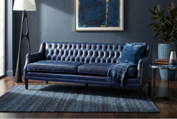 Sofa Blue Chesterfield Podkładka Materiał Skóra Couchen Ustawić 4 miejsce do siedzenia nowe
