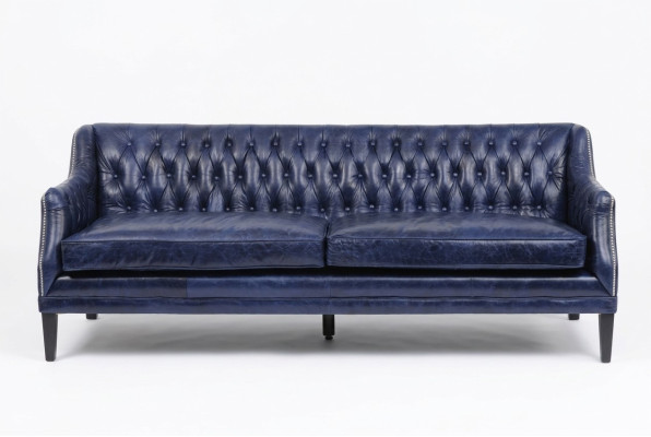 Sofa Blue Chesterfield Podkładka Materiał Skóra Couchen Ustawić 4 miejsce do siedzenia nowe