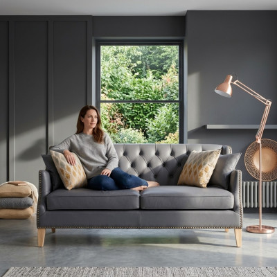 Tapicerka szara Chesterfield Sofa biurowa Kanapa recepcyjna Skóra Tekstylia Nowe jvmoebel ®