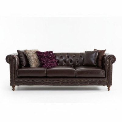 Chesterfield Sofa Couch Podkładka Materiał Skóra Couchen Podkładka Ustawić 3 miejsce do siedzenia