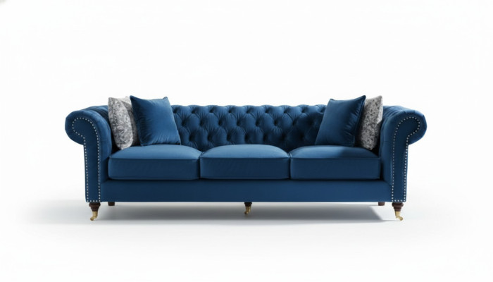 Niebieska sofa Chesterfield Luksusowa kanapa do salonu Sofa materiałowa