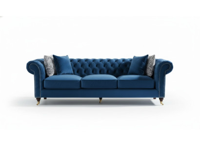 Niebieska sofa Chesterfield Luksusowa kanapa do salonu Sofa materiałowa
