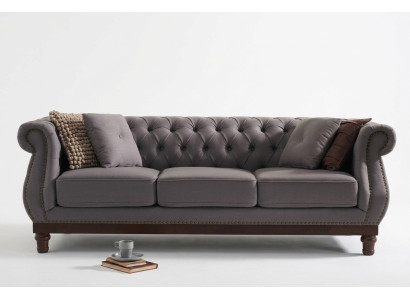 Szara Sofa Chesterfield Podkładka Sofa Tkaninowa Designerska 3-miejsce siedzące