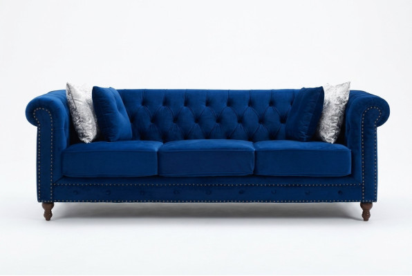 jvmoebel ® - Sofa skórzana - Królewski niebieski zestaw trzech kanap Garnitur